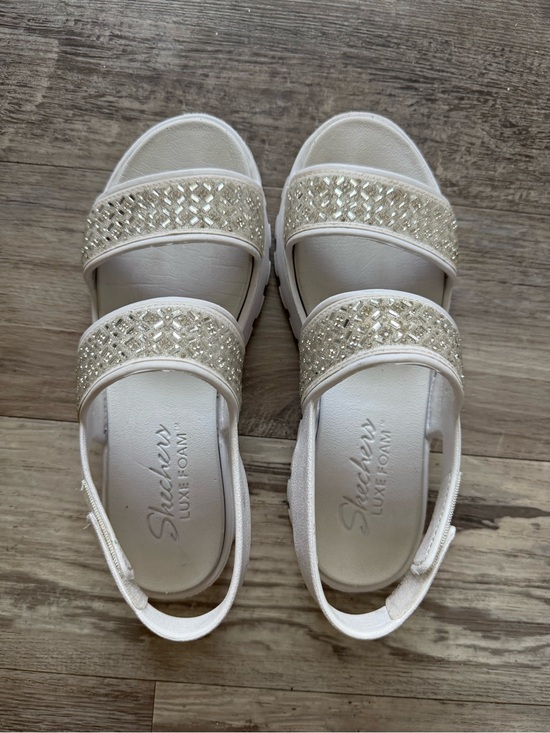 Skechers Shoes - Skechers White Beaded Slingback Luxe Foam Sandals size 7